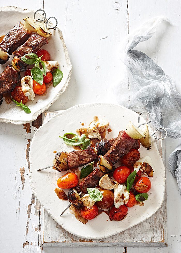 Sirloin Skewers with Charred Caprese