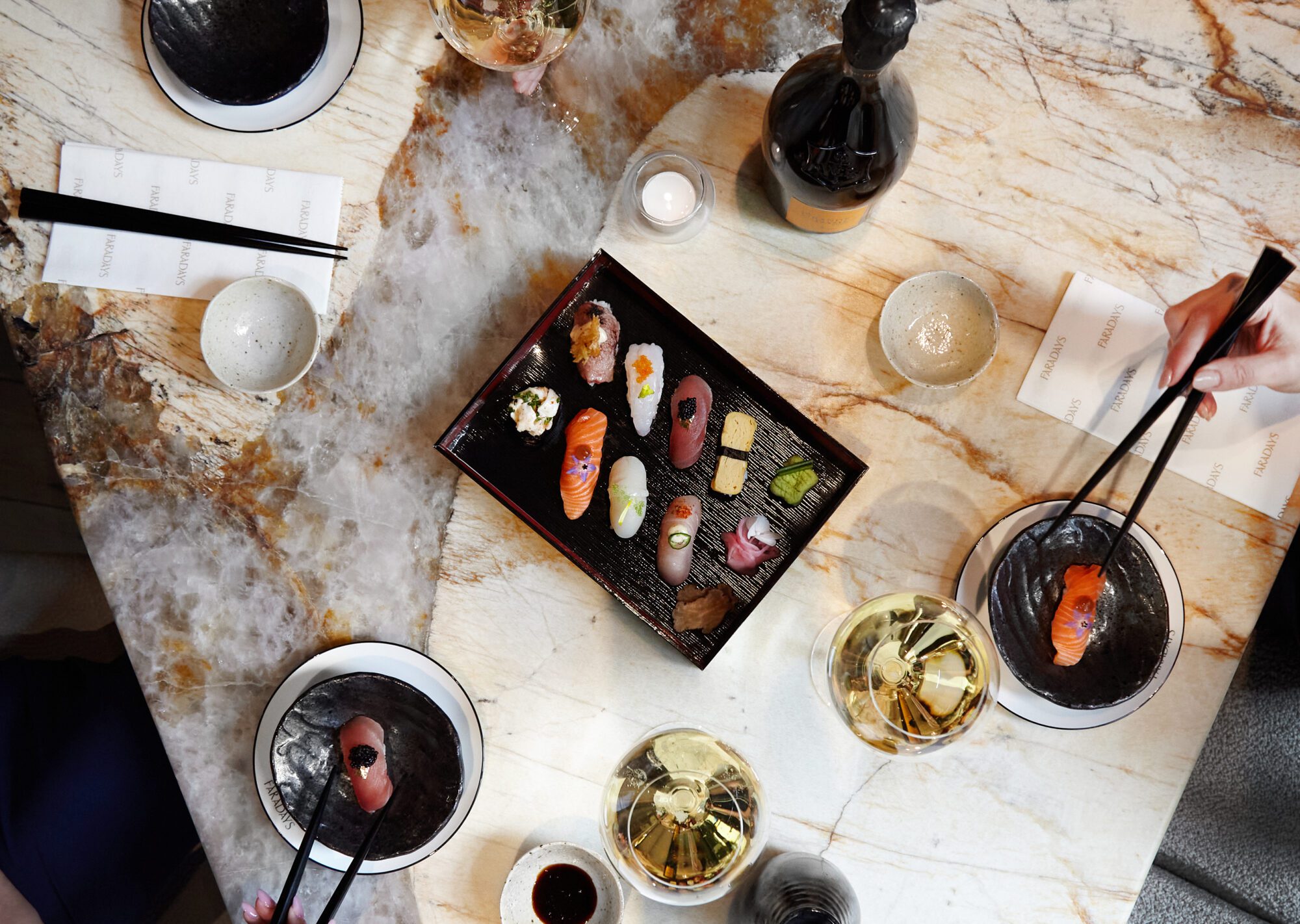 Head to Faraday’s Bar on Sundays for a decadent nigiri and champagne experience