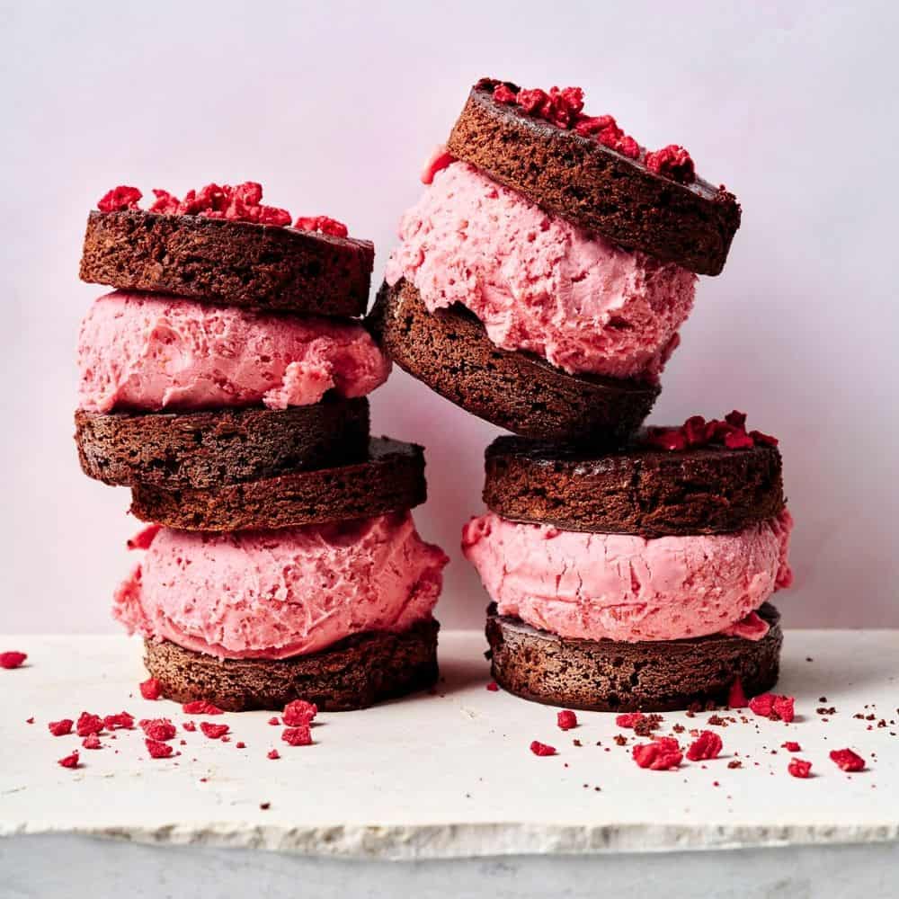 Vegan Brownie & Raspberry Ice Cream Sandwiches