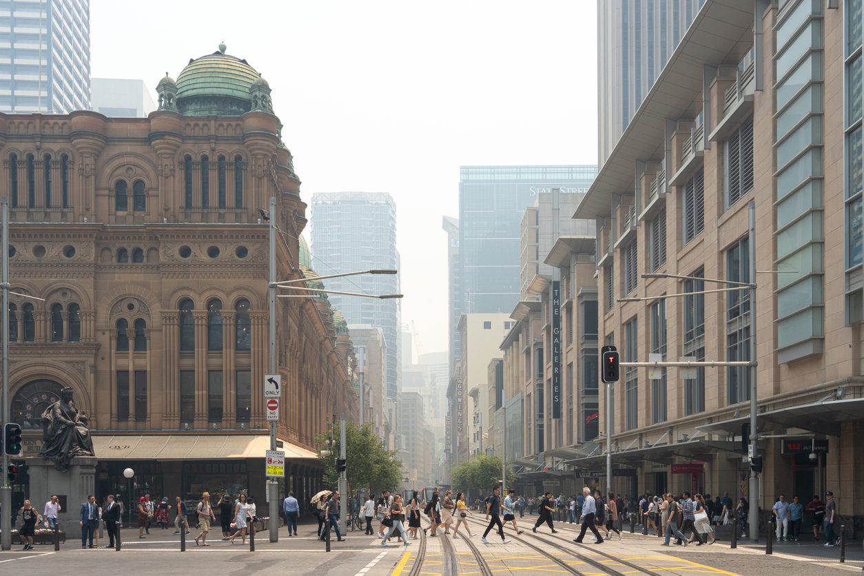 Sydney city with bushfire smoke
