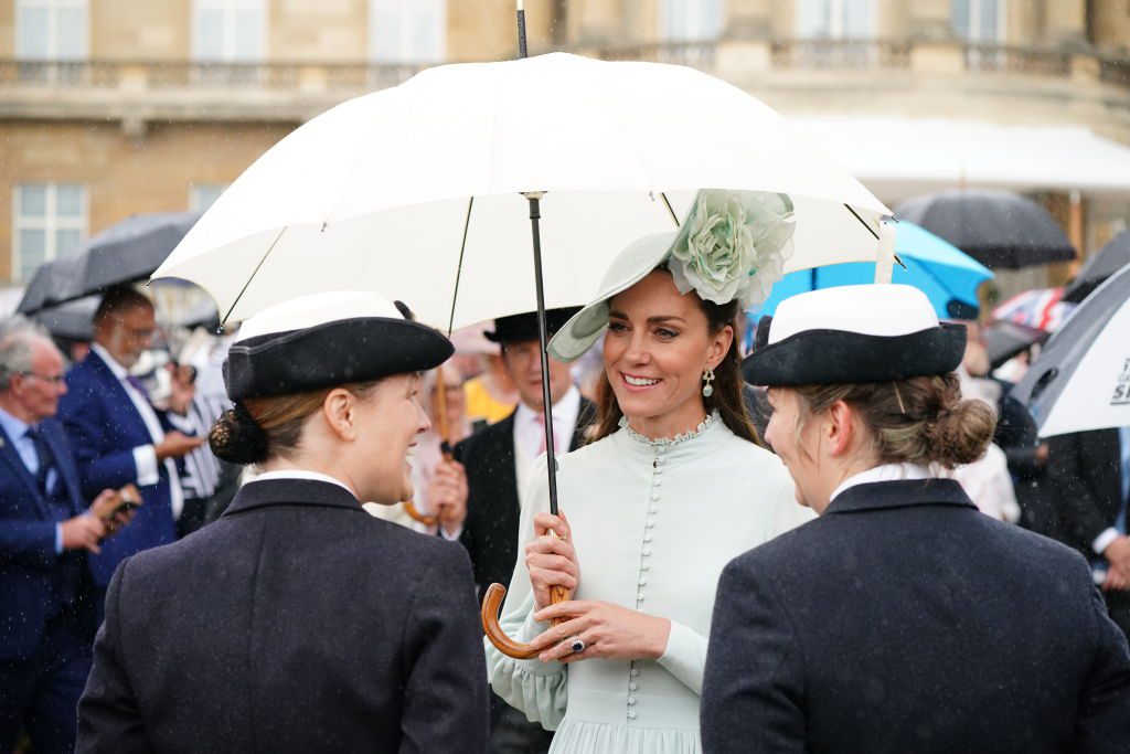 Catherine, Duchess of Cambridge speaks to guests during a Royal Garden Party at Buckingham Palace on May 25, 2022 in London, England. (Getty Images)