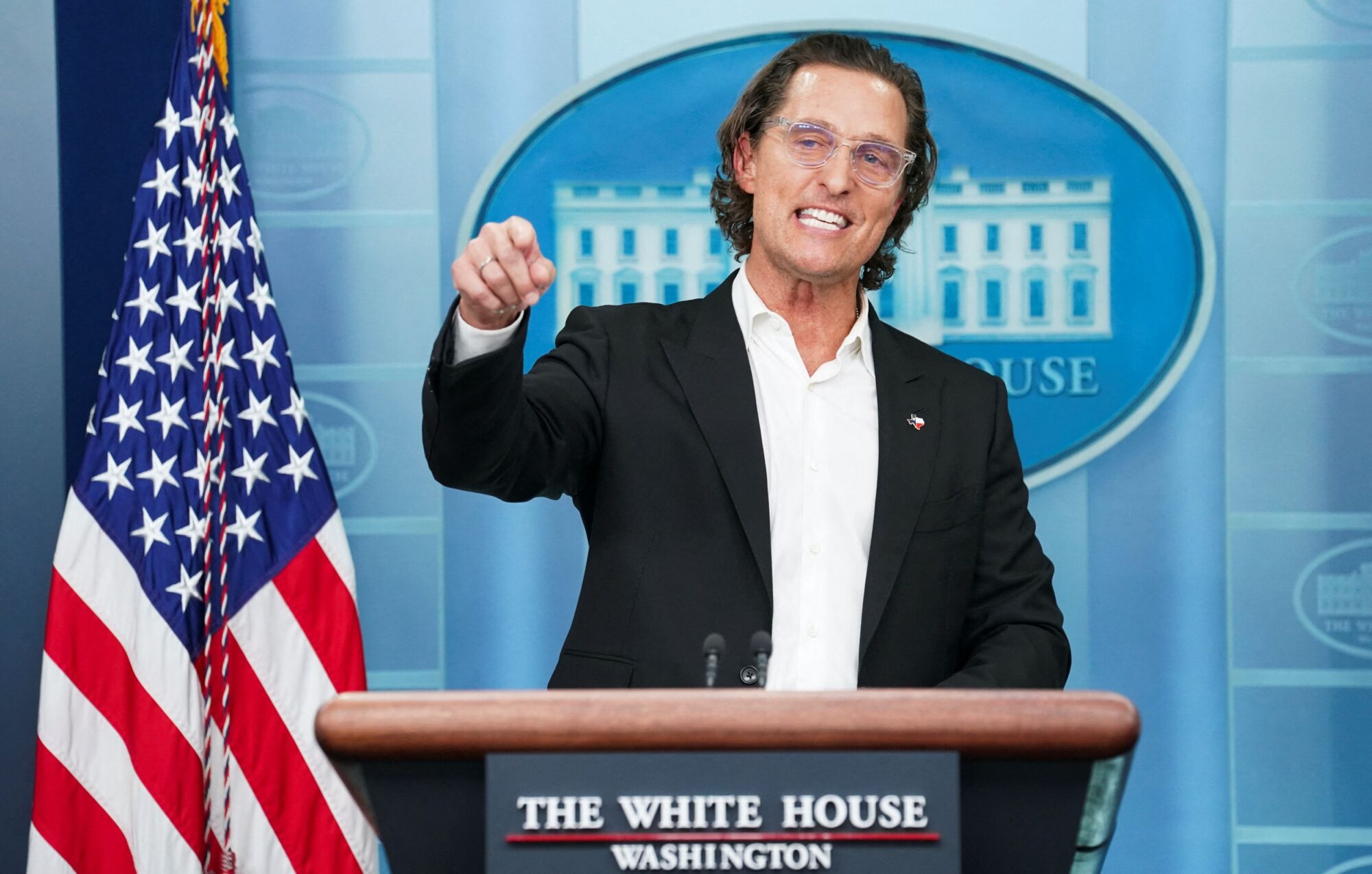 Actor Matthew McConaughey, a native of Uvalde, Texas as well as a father and a gun owner, speaks to reporters about the recent mass shooting at an elementary school in Uvalde during a press briefing at the White House in Washington, U.S., June 7, 2022. REUTERS/Kevin Lamarque
