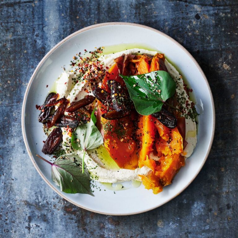 Sweet Potatoes with ‘Felafel Spiced’ Dates & Hummus