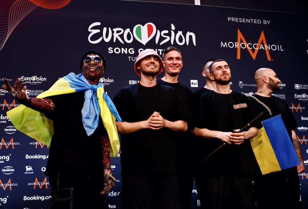 FILE PHOTO: Kalush Orchestra from Ukraine pose for photographers after winning the 2022 Eurovision Song Contest, in Turin, Italy, May 15, 2022. REUTERS/Yara Nardi