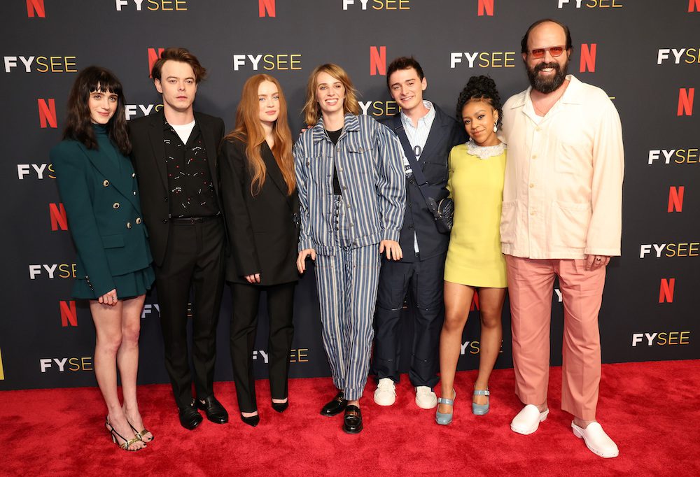 FILE PHOTO - Cast members Natalia Dyer, Charlie Heaton, Sadie Sink, Maya Hawke, Noah Schnapp, Priah Ferguson and Brett Gelman pose at a special event for the television series "Stranger Things" at Raleigh Studios Hollywood in Los Angeles, California, U.S., May 27, 2022. REUTERS/Mario Anzuoni