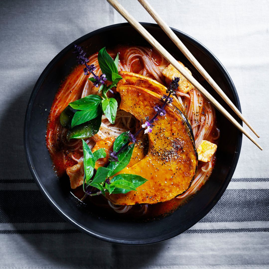 Thai Red Curry Noodle Soup with Pumpkin