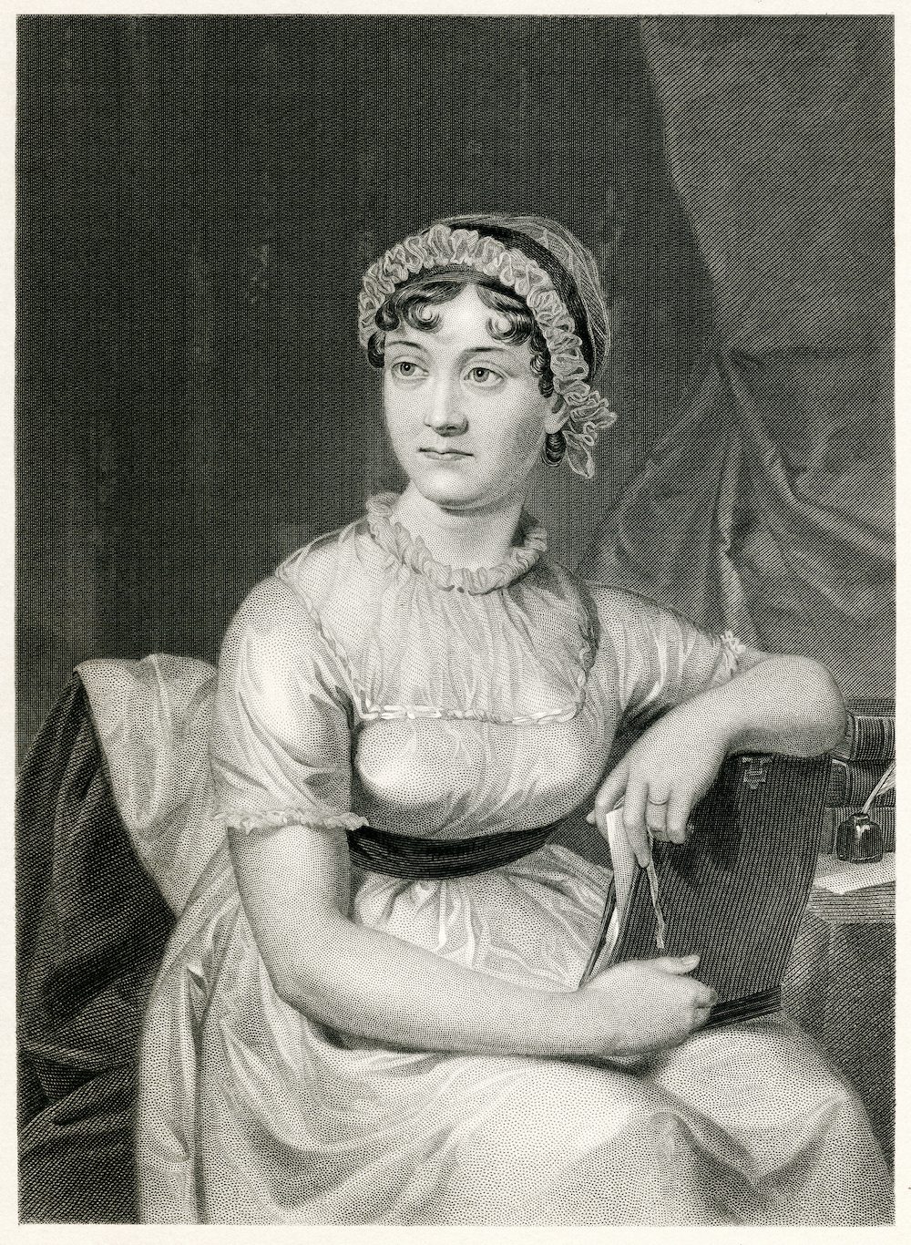 Engraving From 1873 Featuring The English Writer, Jane Austen.  Austen Lived From 1775 Until 1817.