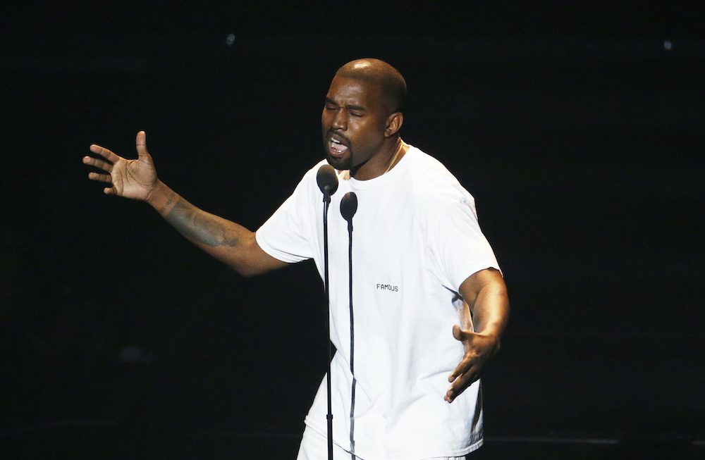 FILE PHOTO: Kanye West on stage during the 2016 MTV Video Music Awards in New York, U.S., August 28, 2016.  REUTERS/Lucas Jackson/File Photo