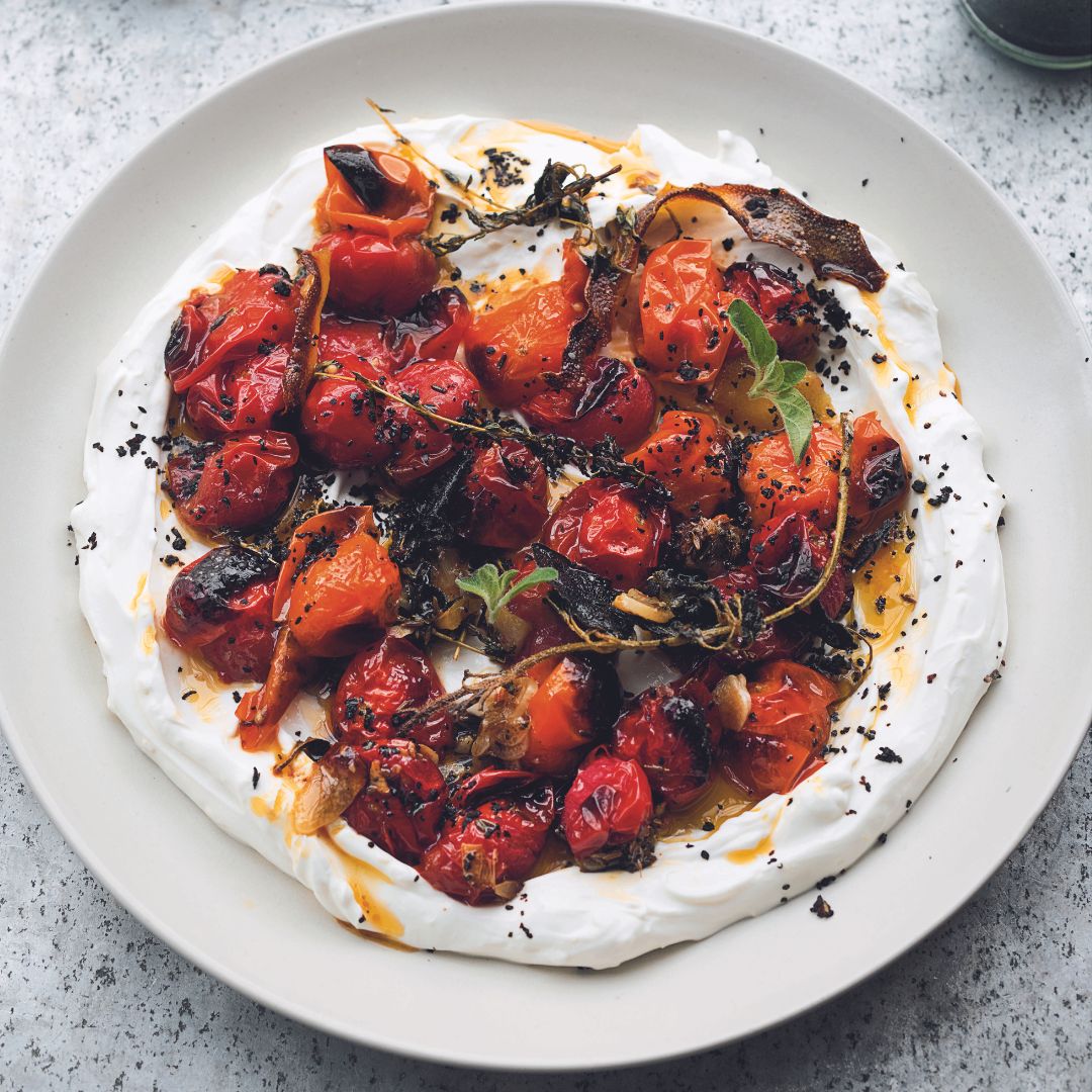 Ottolenghi's Hot Charred Cherry Tomatoes with Cold Yoghurt