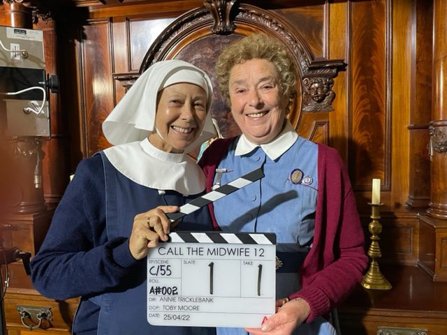 Jenny Agutter (Sr Julienne) and Linda Bassett (Nurse Crane) on set of 'Call the Midwife' season 12