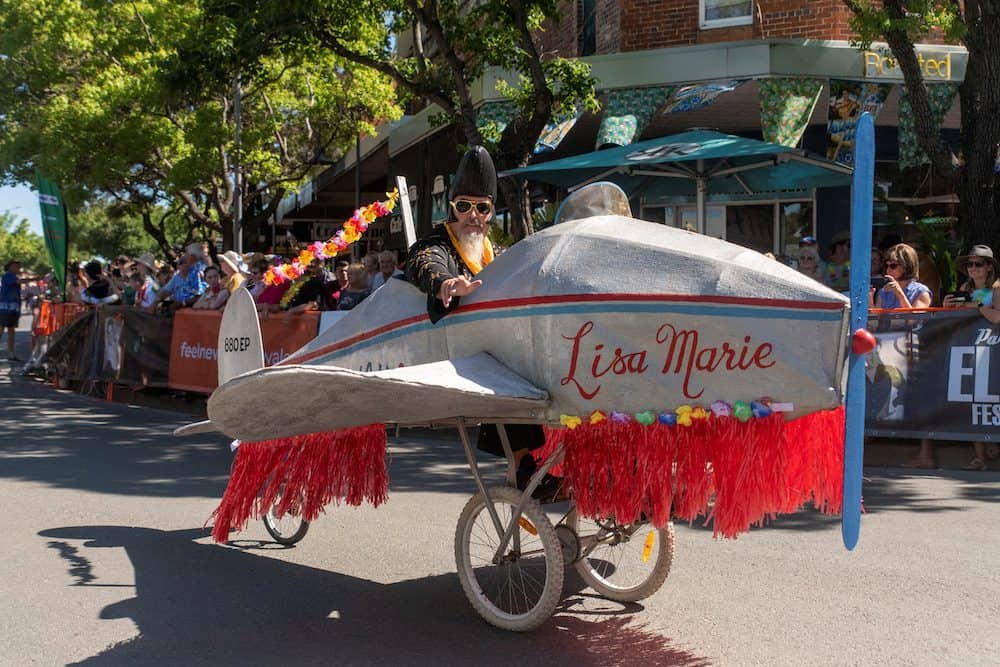 A man wearing an Elvis Presley-inspired outfit participate in the Parkes Elvis Festival parade in Parkes, Australia, January 7, 2023. REUTERS/Cordelia Hsu