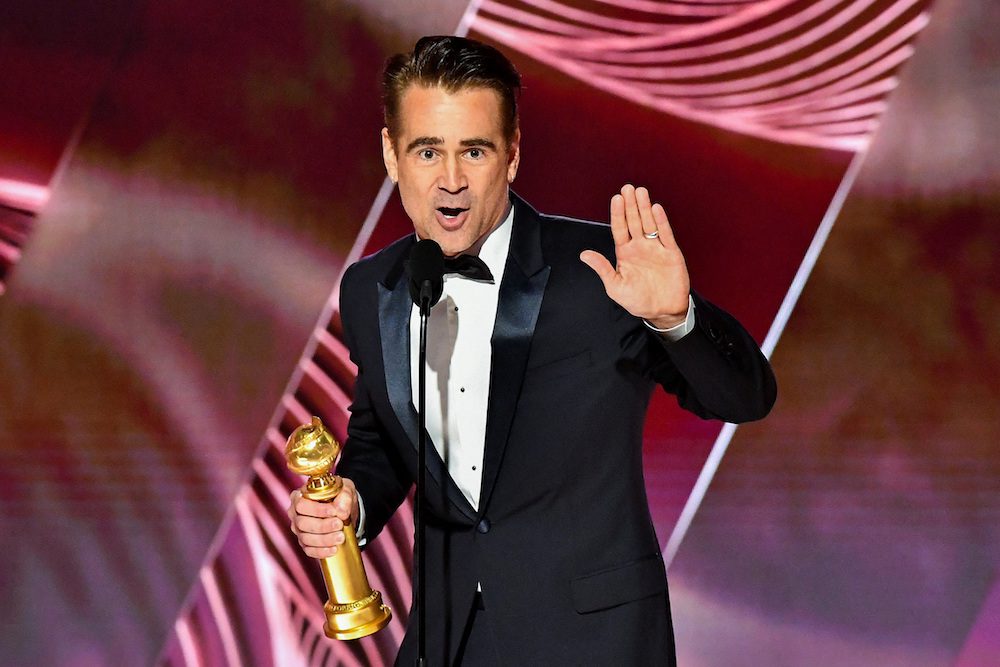 Best Actor, Musical or Comedy, Colin Farrell, The Banshees of Inisherin holds an award on stage at the 80th Annual Golden Globe Awards® at the Beverly Hilton in Beverly Hills, CA, U.S., on Tuesday, January 10, 2023. Earl Gibson for the HFPA/© HFPA/Handout via REUTERS.