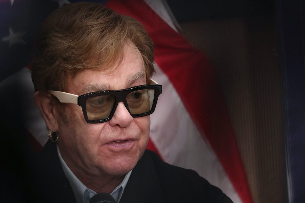 FILE PHOTO: Sir Elton John speaks to members of the media about the impact of U.S. President’s Emergency Plan for AIDS Relief (PEPFAR) over the last 20 years, in Johannesburg, South Africa, February 23, 2023. REUTERS/Sumaya Hisham