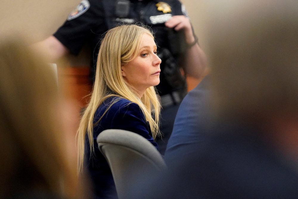 Gwyneth Paltrow looks on as her attorney objects during the closing arguments of her trial, in Park City, Utah, U.S., March 30, 2023. Rick Bowmer/Pool via REUTERS