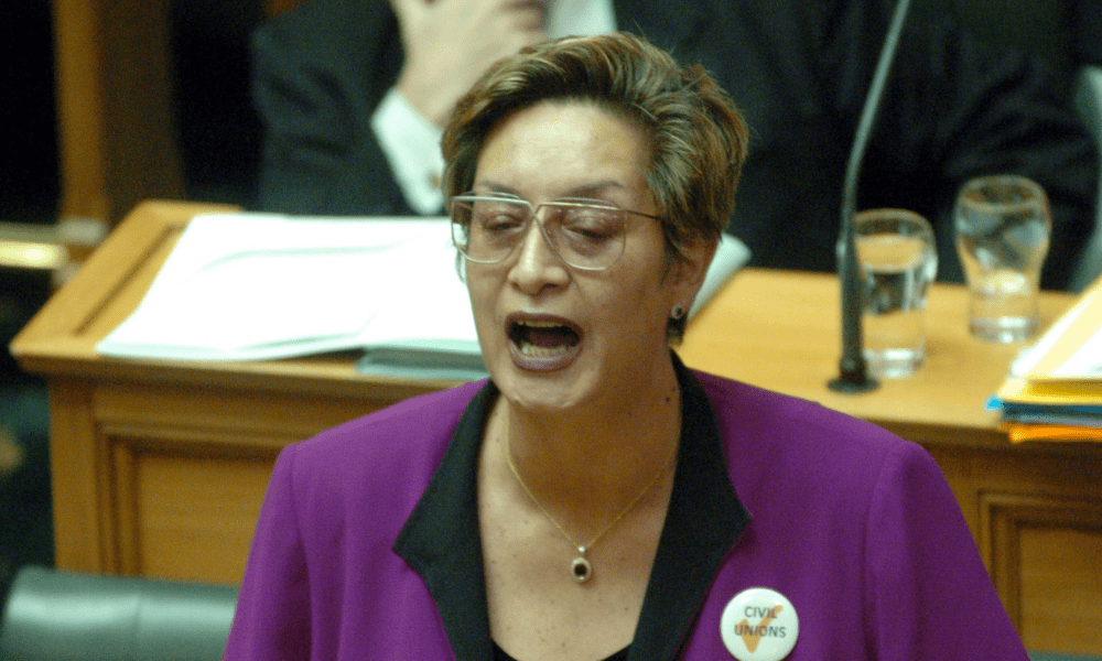 <em>Labour MP Georgina Beyer speaks in favour of his Civil Union Bill in the Debating Chamber, Parliament, Wellington, New Zealand, Thursday, June 24, 2004. The Bill will now pass onto the select committee stage. FOTOPRESS/Ross Setford</em>