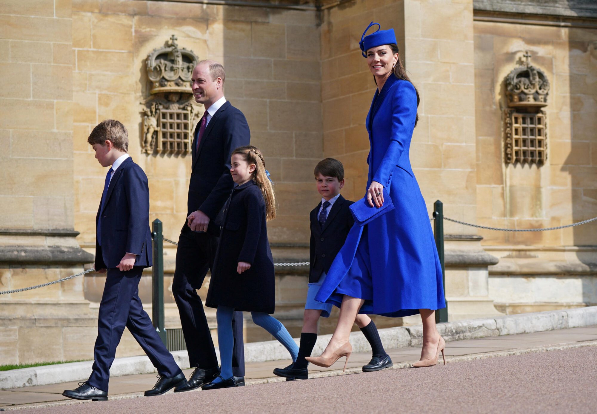 The Prince and Princess of Wales with Prince George, Princess Charlotte and Prince Louis attending the Easter Mattins Service at St George's Chapel at Windsor Castle in Berkshire, Britain April 9, 2023. Yui Mok/Pool via REUTERS
