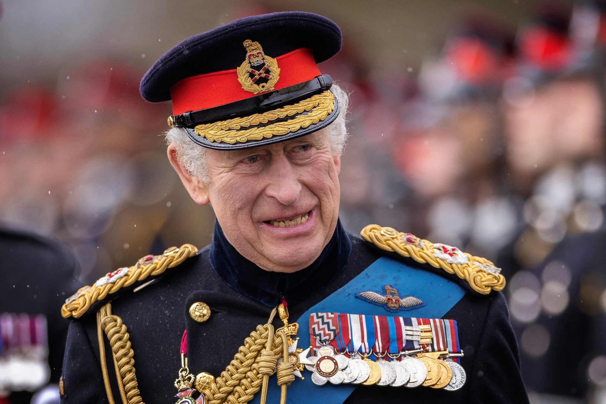  King Charles III inspects the 200th Sovereign's parade at Royal Military Academy Sandhurst on April 14, 2023 in Camberley, England. Dan Kitwood/Pool via REUTERS