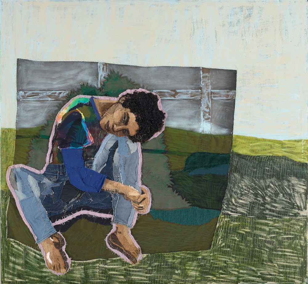 Winner Archibald Prize 2023, Julia Gutman 'Head in the sky, feet on the ground', oil, found textiles and embroidery on canvas, 198 x 213.6 cm © the artist, image © Art Gallery of New South Wales, Jenni Carter.

Sitter: Montaigne