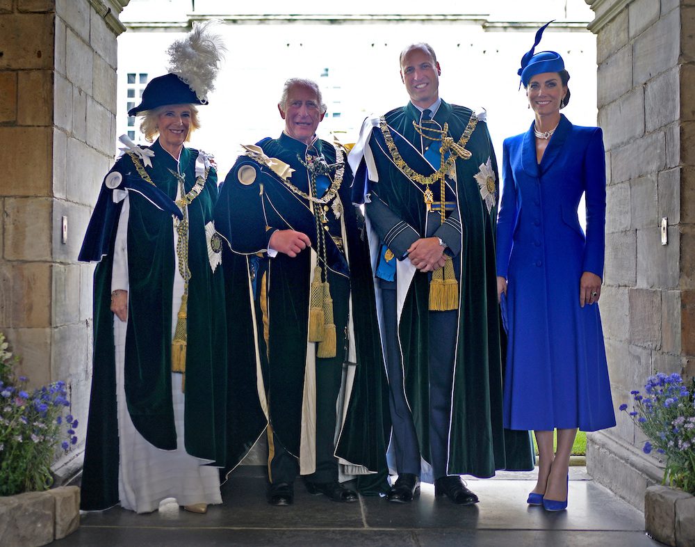 Britain's Queen Camilla, King Charles III, Prince William and Catherine, Princess of Wales, at the Palace of Holyroodhouse, Edinburgh, after the National Service of Thanksgiving and Dedication for King Charles III and Queen Camilla, and the presentation of the Honours of Scotland. Picture date: Wednesday July 5, 2023.   Yui Mok/Pool via REUTERS