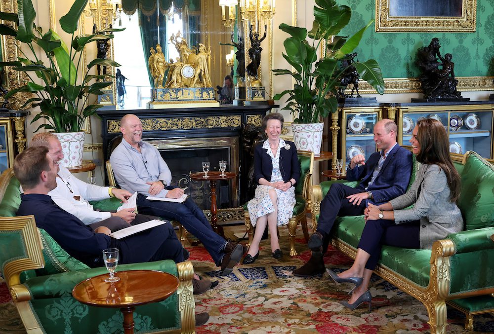 Mike Tindall, Princess Anne, Princess Royal, Prince William, Prince of Wales and Catherine, Princess of Wales attend the recording of a special episode of The Good, The Bad and The Rugby podcast, in the Green Drawing Room at Windsor Castle, in Windsor, England, September 6, 2023. Chris Jackson/Pool via REUTERS