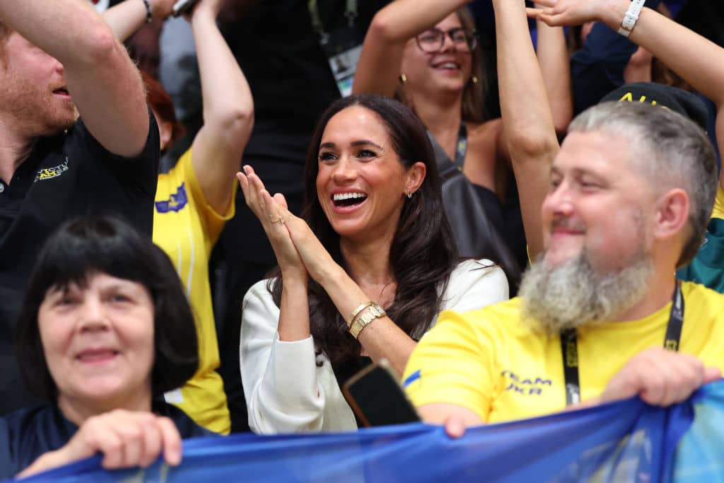 Meghan, Duchess of Sussex attends the Wheelchair Basketball preliminary match between Ukraine and Australia during day four of the Invictus Games Düsseldorf 2023