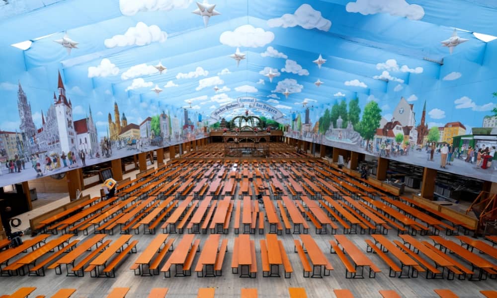 Inside an empty Oktoberfest beer tent. This year the world's largest beer festival is expected to attract some 6 million visitors. Sven Hoppe/dpa via Reuters Connect