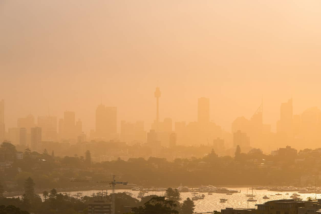 Sydney skyline under the smoke haze