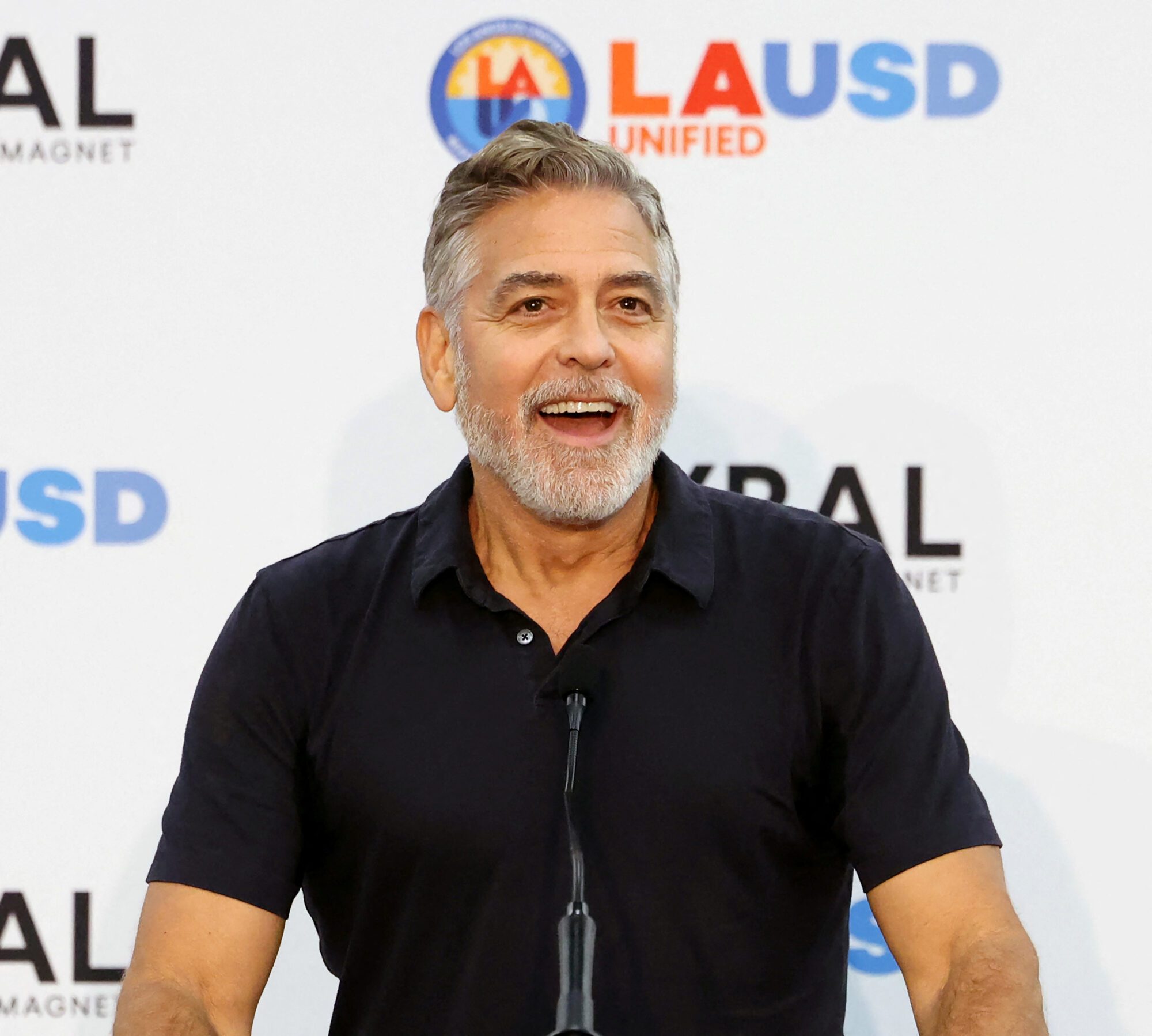 Actor George Clooney speaks at an event for the second year of the Roybal School of Film and Television Production Magnet at the Edward R. Roybal Learning Center in Los Angeles, California, U.S., October 13, 2023. REUTERS/Mario Anzuoni