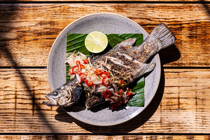 Balinese Style Grilled Plate Size Barramundi with Sambal Matah
