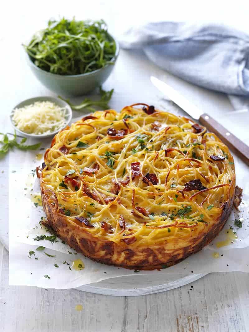 Cheesy Baked Cake Tin Carbonara Recipe