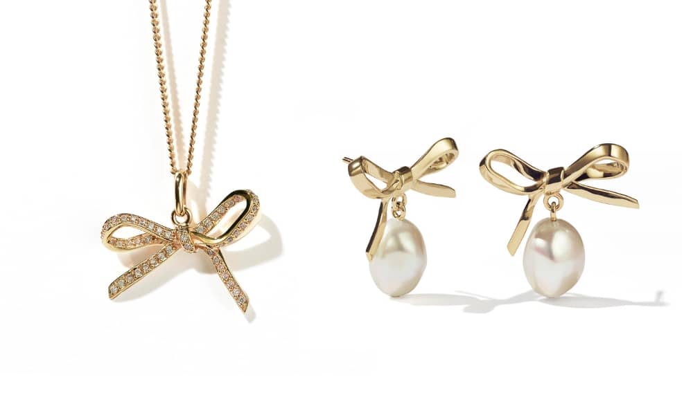 Meadowlark Bow pendant and earrings 