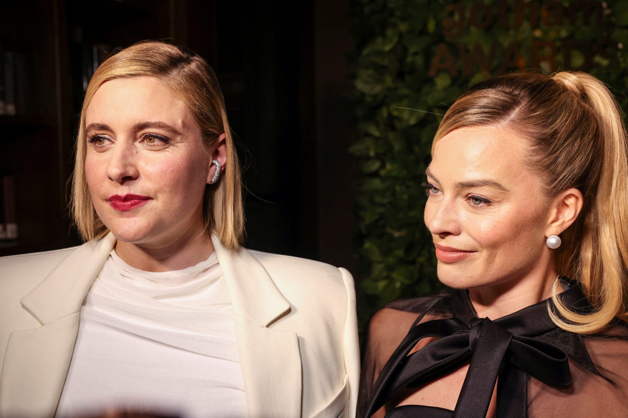 FILE PHOTO: Greta Gerwig and Margot Robbie attend an interview during the 33rd annual Gotham Film Awards in New York City, U.S., November 27, 2023. REUTERS/Caitlin Ochs/File Photo