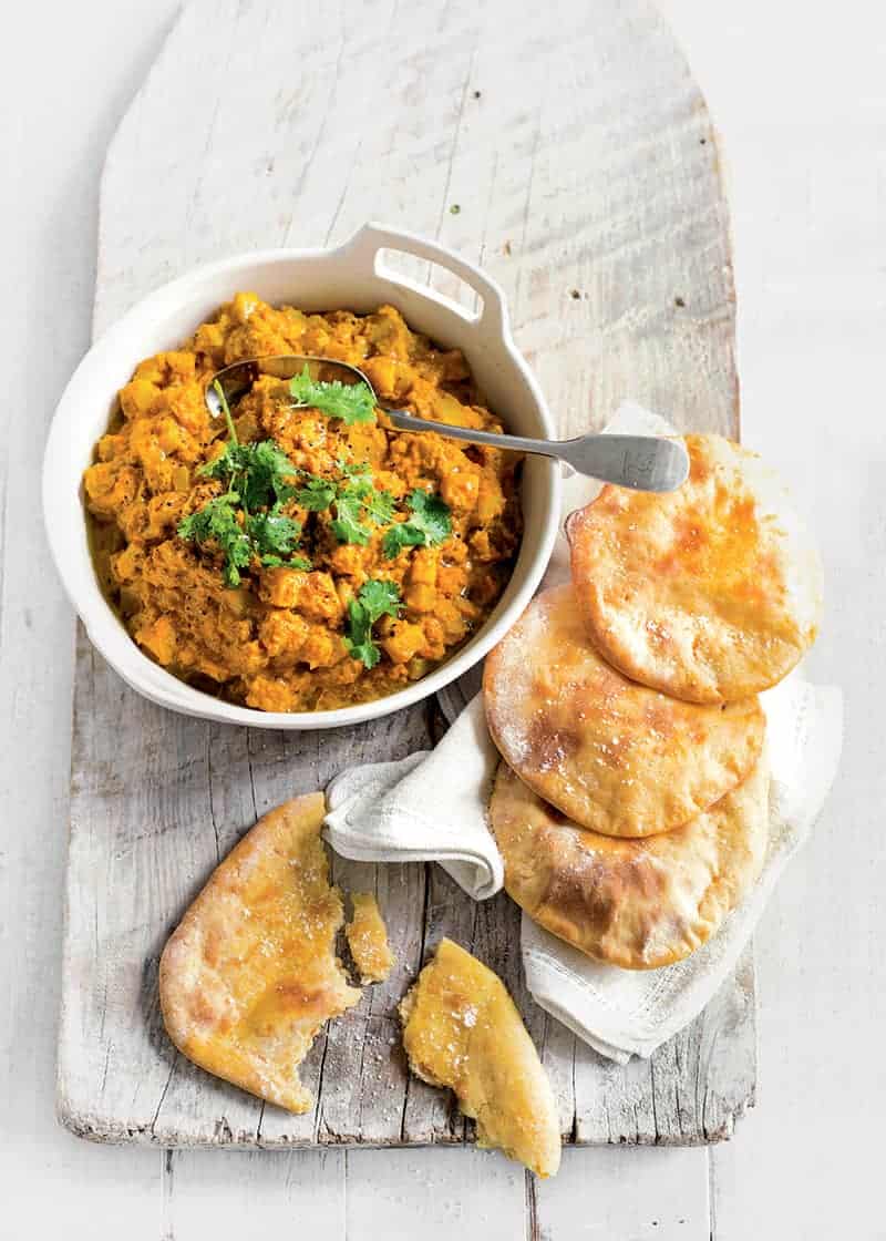 Sweet Potato Flatbreads With Spicy Potato Balti