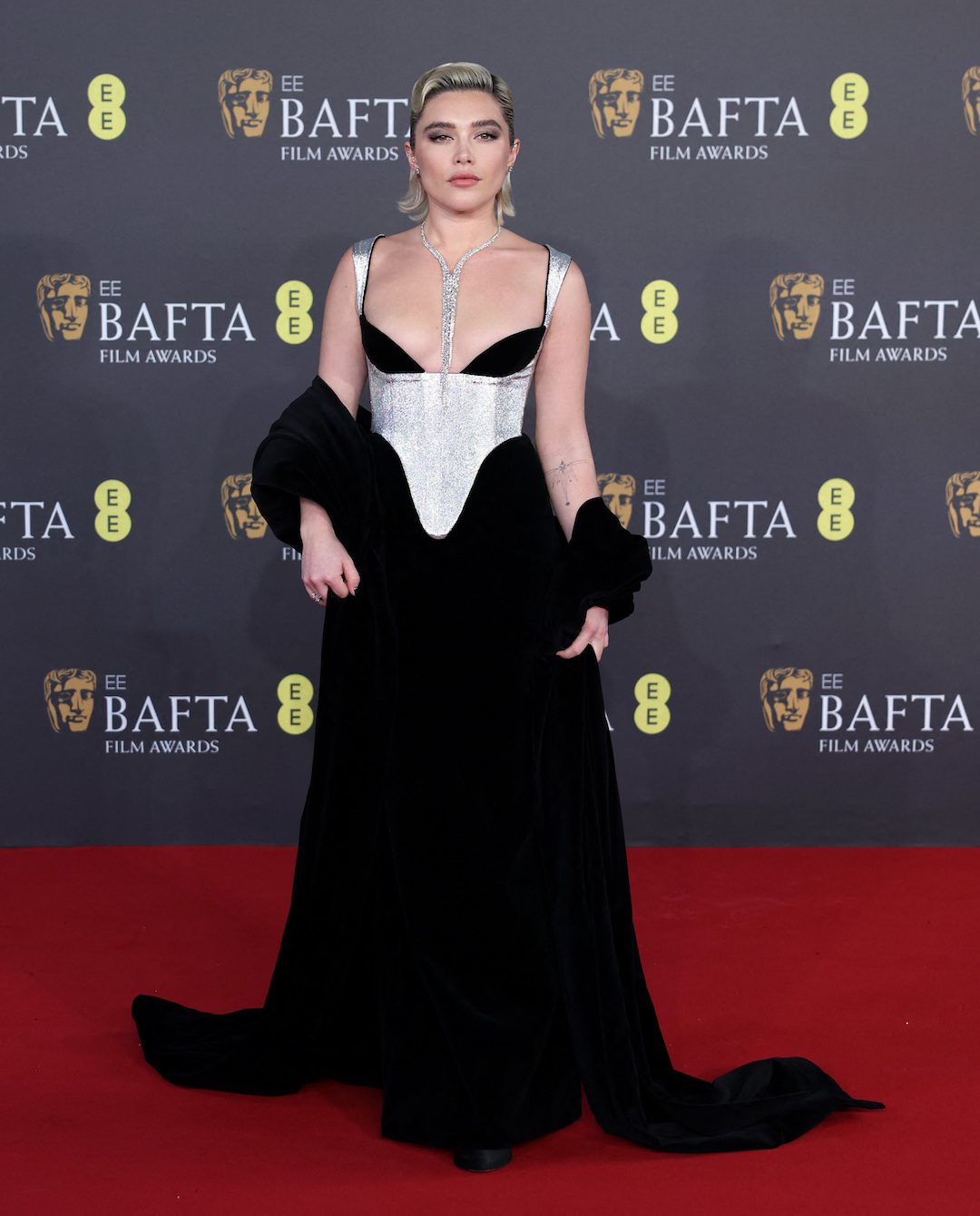 Florence Pugh poses at the 2024 British Academy of Film and Television Awards (BAFTA) 