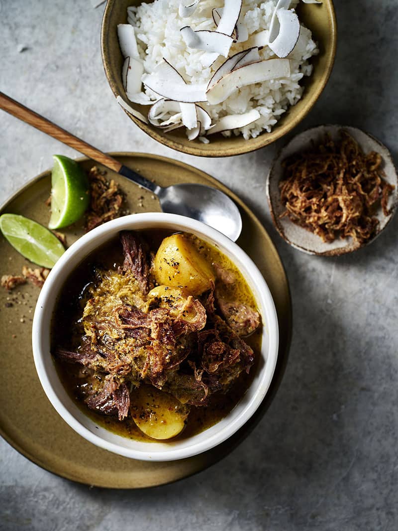 Braised Beef and Potato Rendang with Coconut Rice