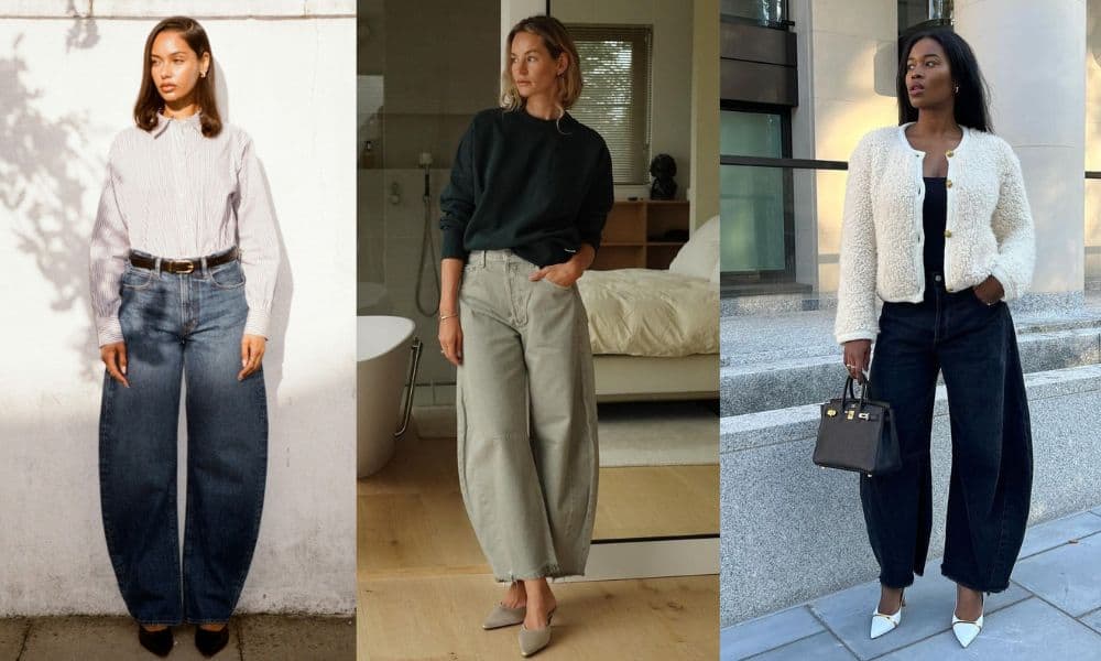Barrel leg jeans are a chic winter option. Images / @Frame @Citizensofhumanity, @nlmarilyn