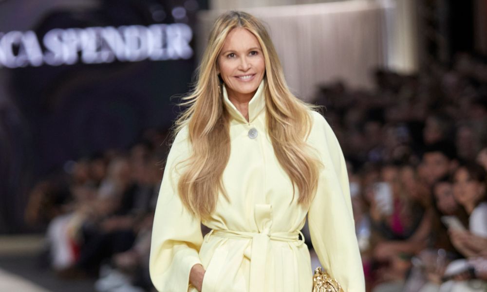 Elle Macpherson on the runway wearing Bianca Spender. Image /  PayPal Melbourne Fashion Festival