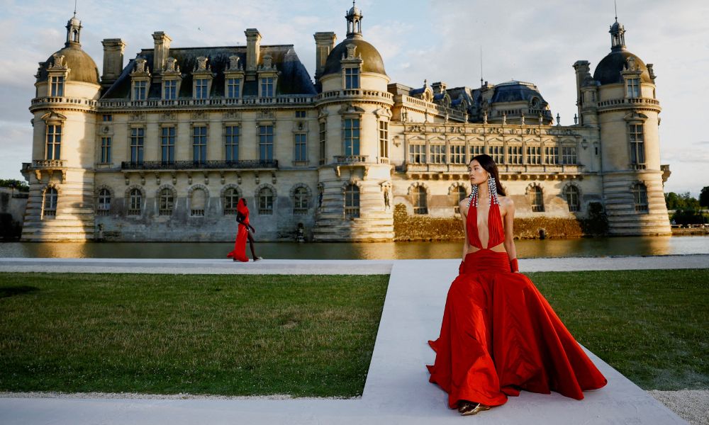 Models present creations by designer Pierpaolo Piccioli as part of his Haute Couture FallWinter 2023-2024 collection show for fashion house Valentino at the Chateau de Chantilly near Paris, France. Image / Reuters