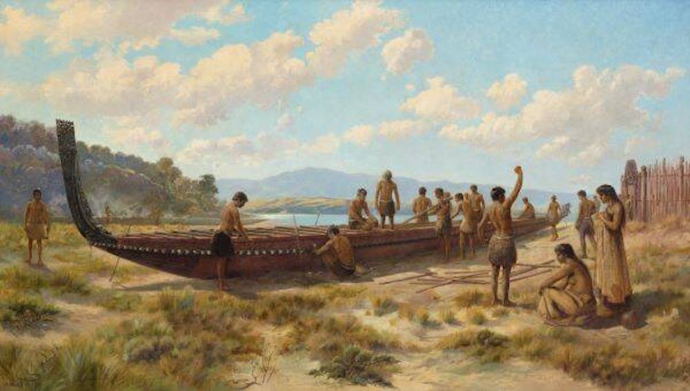 Frank Wright and Walter Wright, The Canoe Builders, 1889/1915, Auckland Art Gallery Toi o Tāmaki, gift of Mr C J Parr, 1915.