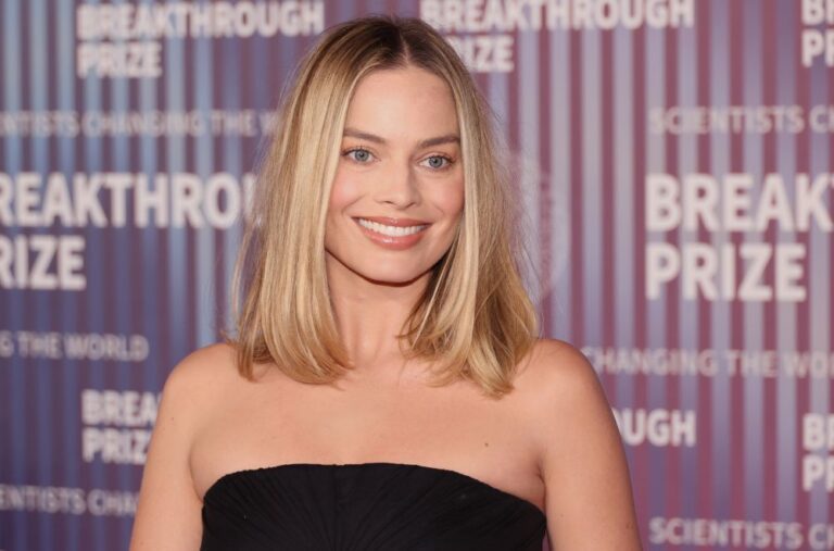 Margot Robbie arrives at the 10th Annual Breakthrough Prize Ceremony at Academy Museum of Motion Pictures on April 13, 2024 in Los Angeles, California.