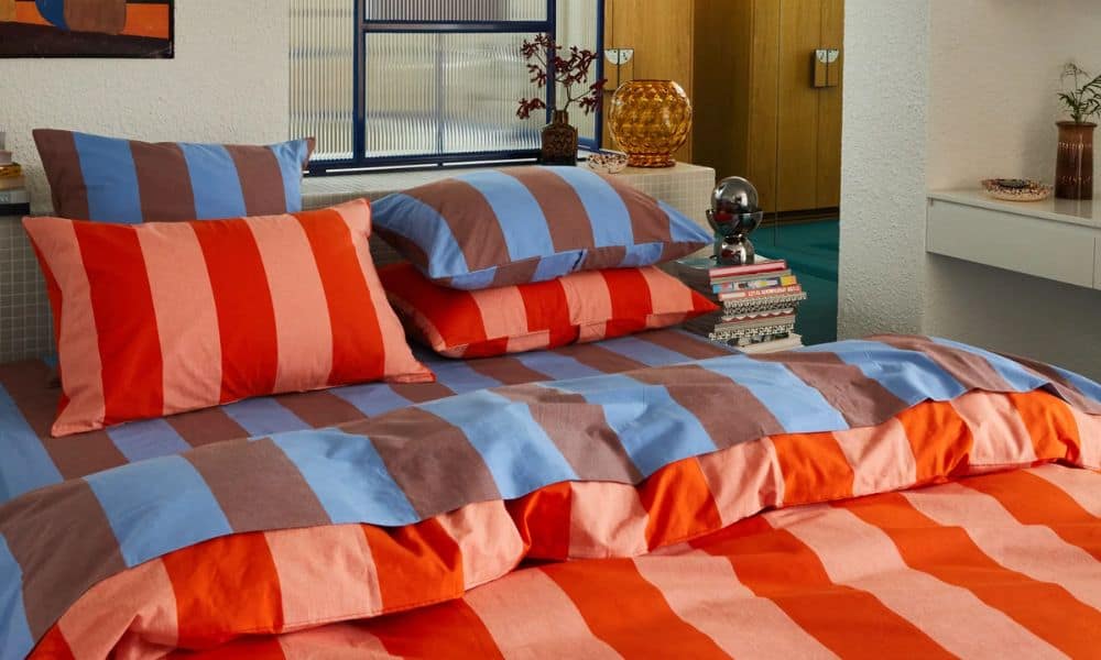 Striped bedding from Sage and Clare. Photo / Sage and Clare