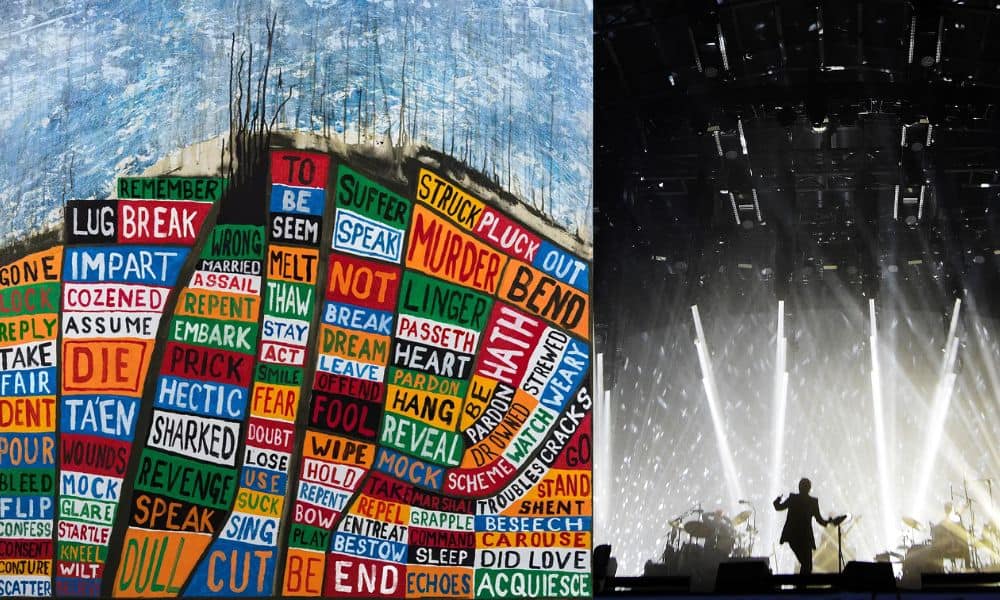 Artwork for the new adaptation 'Hamlet Hail to the Thief' revisits the band's original album cover but adds words from the play. Images / Factory International, Reuters