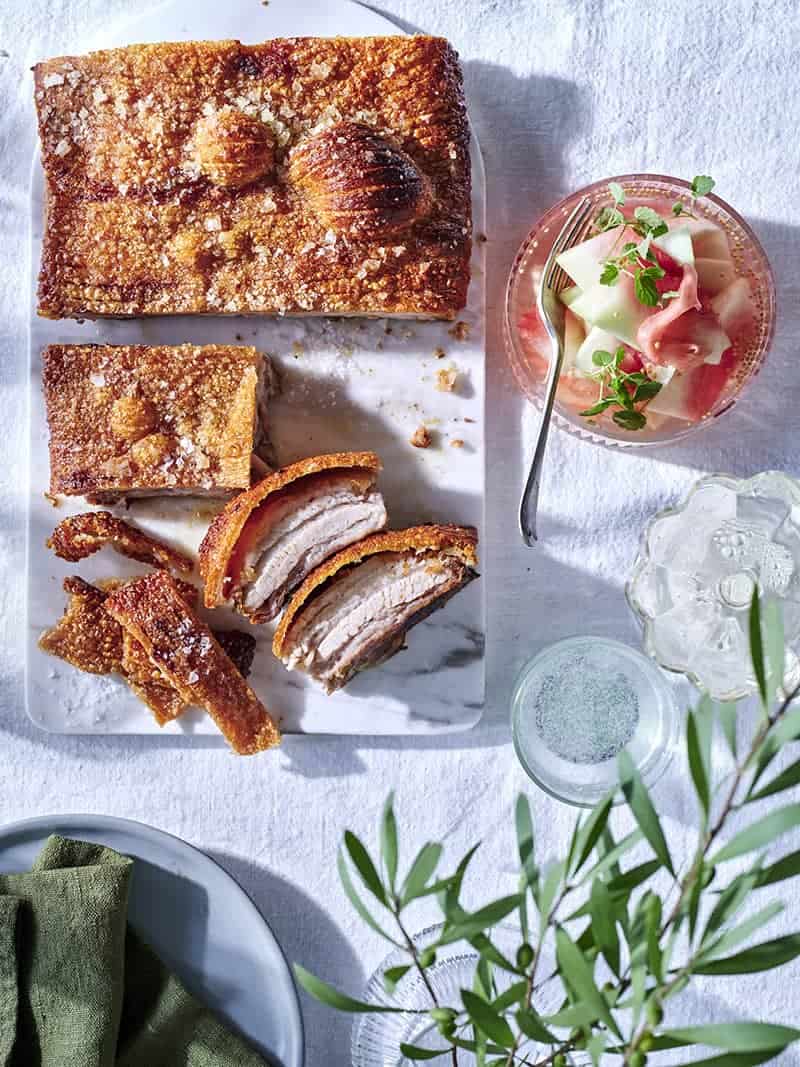 Crispy Pork Belly with Ginger Pickled Watermelon Rind