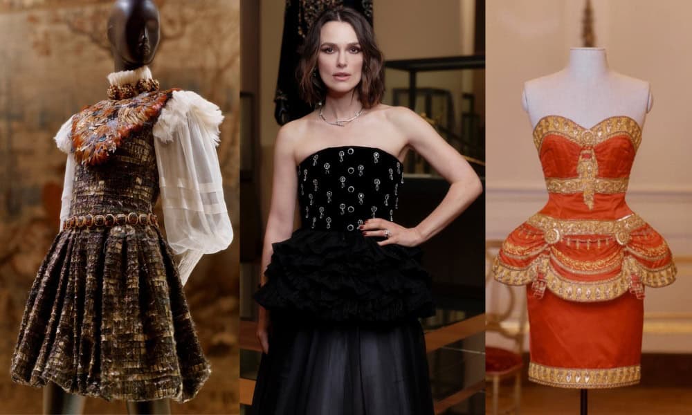 Chanel pieces included in the exhibit, and Kiera Knightley at the celebration dinner.  Photos / Chanel