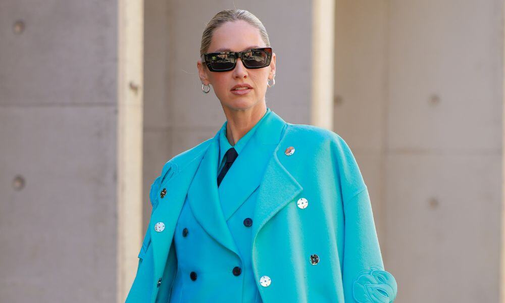 Nikki Phillips wearing a LEOLIN coat and suit at Australian Fashion Week. Photo / Getty Images
