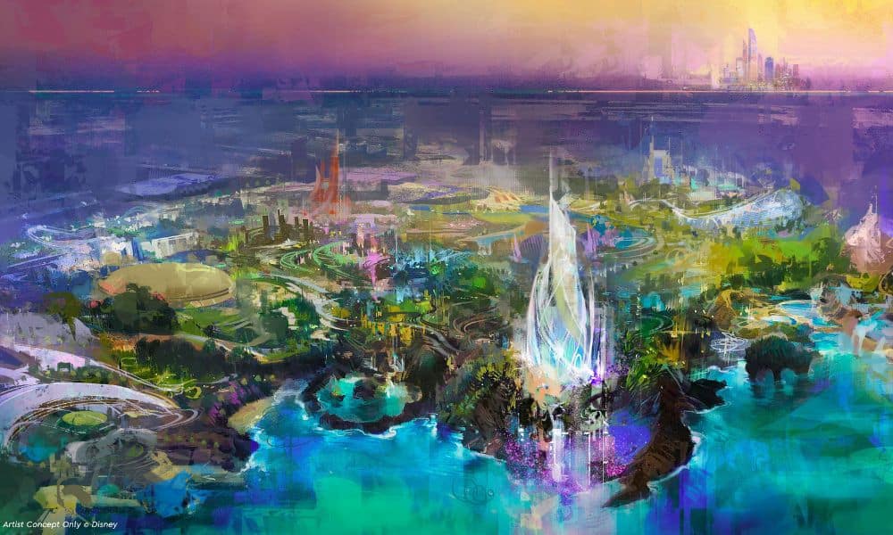 An artist's rendering shows a Disney theme park resort which the Walt Disney Company and Miral plan to construct in Abu Dhabi, United Arab Emirates. Image / Disney
