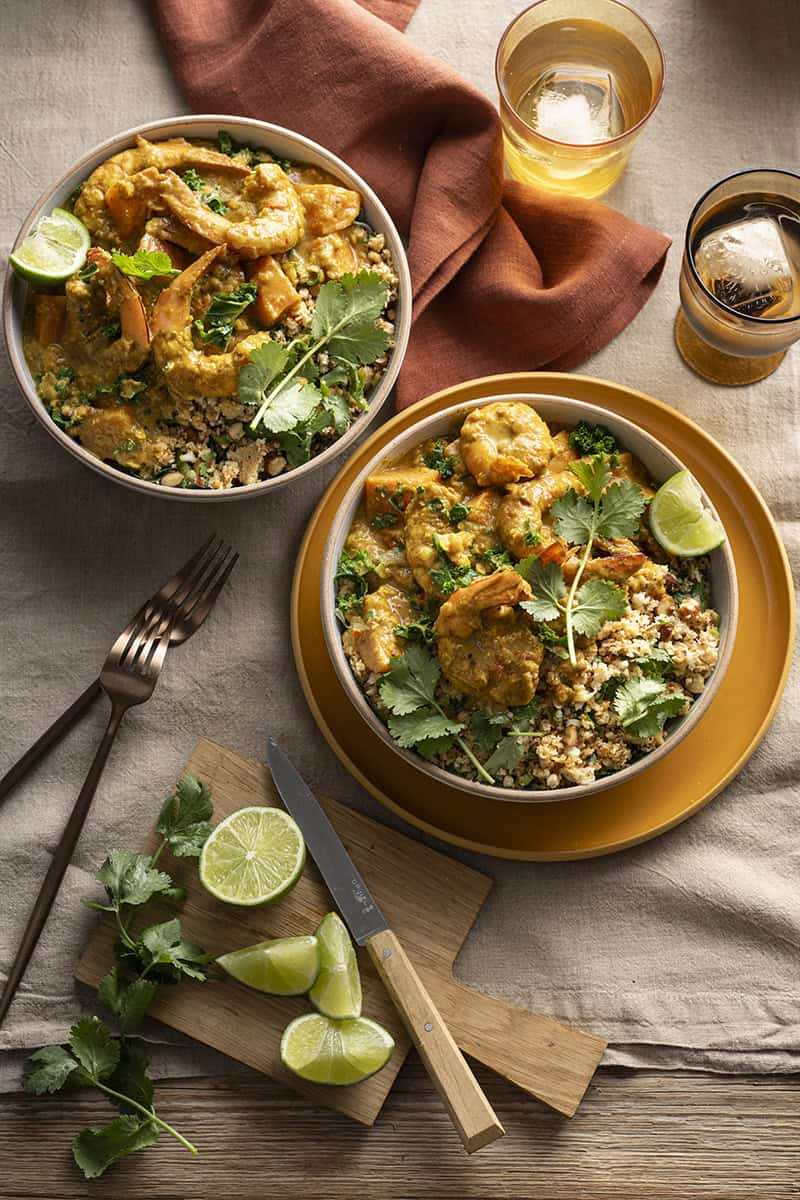 Aromatic Prawns, Lentils and Kale with Cauliflower Rice
