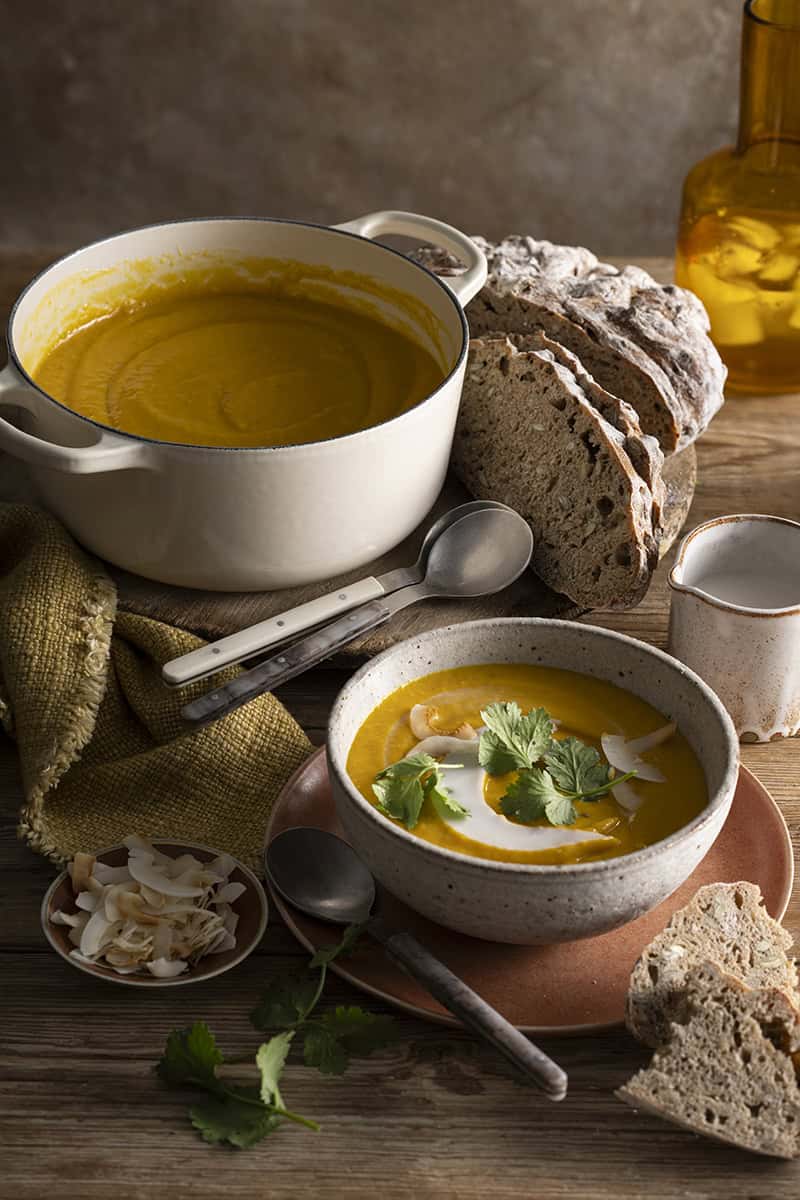 Coconut Roasted Pumpkin Soup with Seeded Spelt Overnight Bread