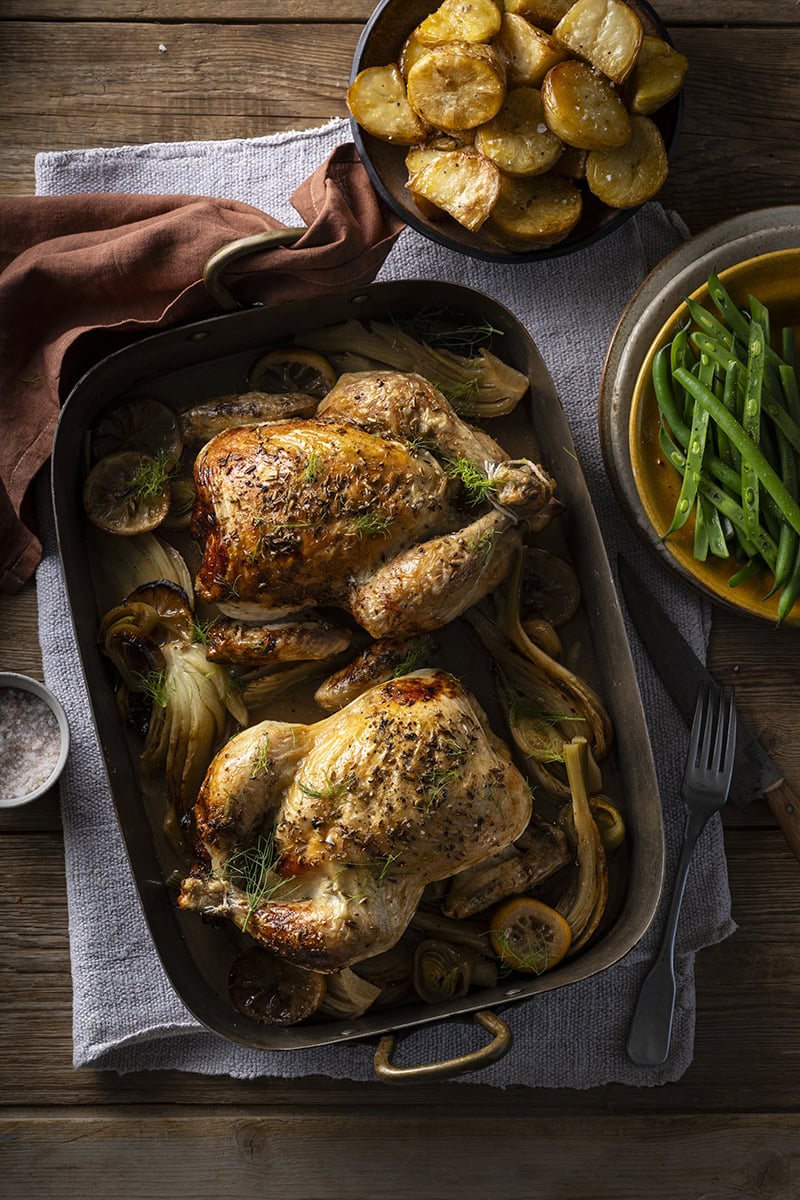 Roast Chicken Bake with Fennel, Leeks and Lemon