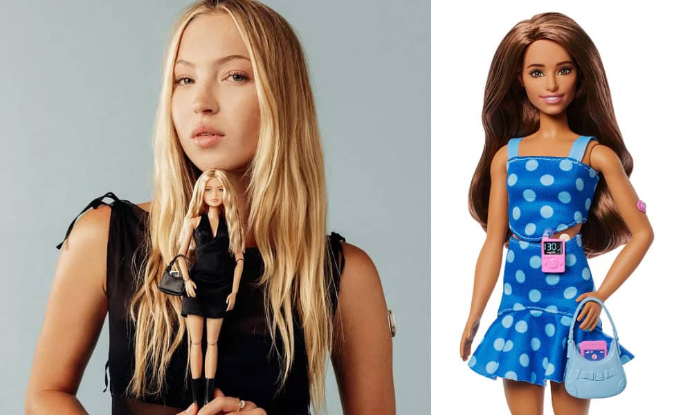 Model Lila Moss, daughter of Kate Moss, who has diabetes, was given a one-off version based on her to help promote the new Barbie (right).